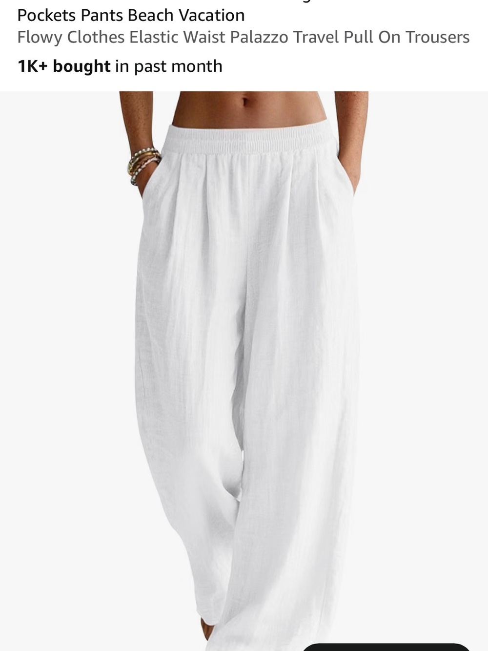 Wide Leg White Palazzo Pants with Elastic Waist